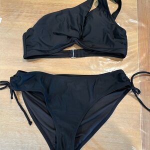 Black Women's Swimwear one shoulder Set L